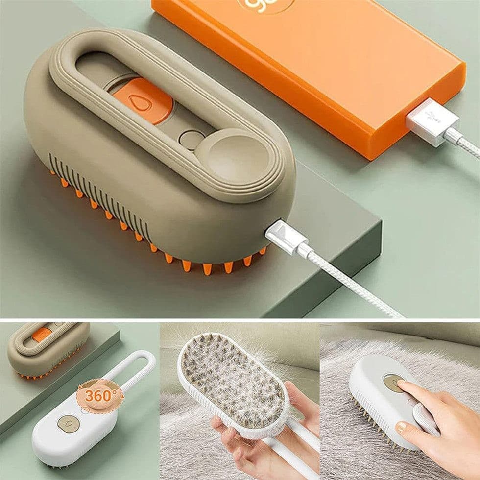 Pet Steam Brush with Spray and Massage Comb for Cats and Dogs, White V1188-MS-325-0758