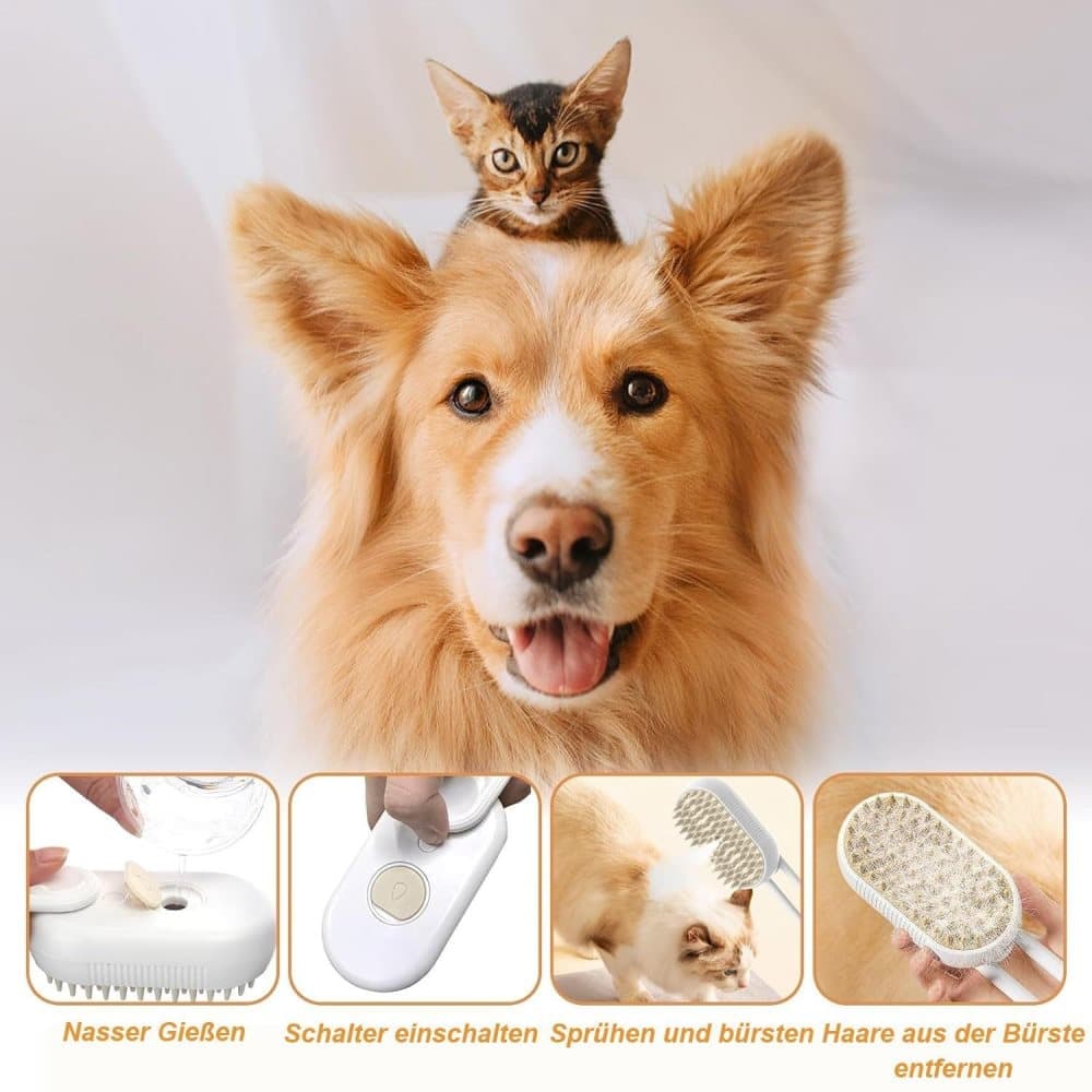 Pet Steam Brush for Cats and Dogs, Green Comb with Spray & Massage Function V1188-MS-325-0759