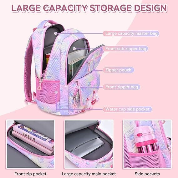 3-Piece Girls Backpack Set with Pencil Case and Lunch Bag, Pink, for Elementary & Teenage Students V1188-MS-325-0762