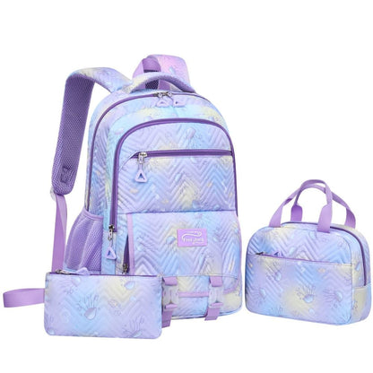 3-Piece Girls Backpack Set with Pencil Case and Lunch Bag, Purple, for Elementary & Teenage Students V1188-MS-325-0763