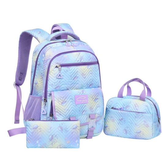 3-Piece Girls Backpack Set with Pencil Case and Lunch Bag, Blue, for Elementary & Teenage Students V1188-MS-325-0764