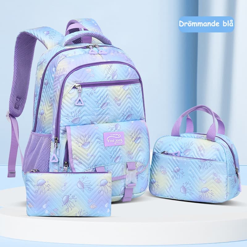 3-Piece Girls Backpack Set with Pencil Case and Lunch Bag, Blue, for Elementary & Teenage Students V1188-MS-325-0764