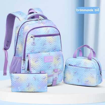 3-Piece Girls Backpack Set with Pencil Case and Lunch Bag, Blue, for Elementary & Teenage Students V1188-MS-325-0764