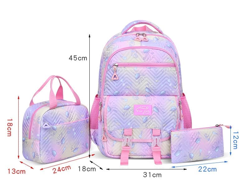 3-Piece Girls Backpack Set with Pencil Case and Lunch Bag, Blue, for Elementary & Teenage Students V1188-MS-325-0764