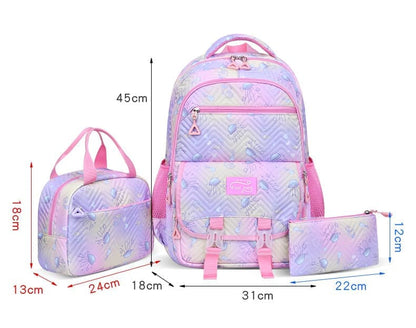 3-Piece Girls Backpack Set with Pencil Case and Lunch Bag, Blue, for Elementary & Teenage Students V1188-MS-325-0764