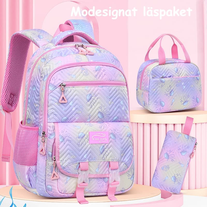 3-Piece Girls Backpack Set with Pencil Case and Lunch Bag, Blue, for Elementary & Teenage Students V1188-MS-325-0764