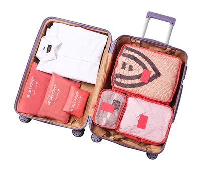 6-Piece Waterproof Travel Bag Set Luggage Organizer, Red V1188-MS-325-0768