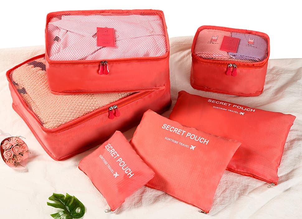 6-Piece Waterproof Travel Bag Set Luggage Organizer, Red V1188-MS-325-0768