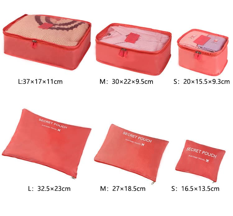 6-Piece Waterproof Travel Bag Set Luggage Organizer, Red V1188-MS-325-0768