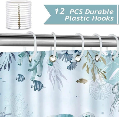 Waterproof Shower Curtain with Sea Turtle and Dolphin Motif, Light Blue, Mildew Resistant, 180x200 cm V1188-MS-325-0771