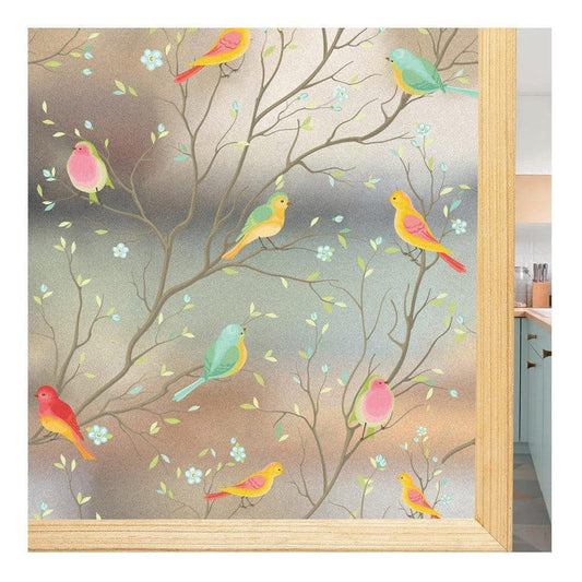 Privacy Protection Static Window Film with Bird Motif, UV and Blackout, for Living Rooms and Offices V1188-MS-325-0774