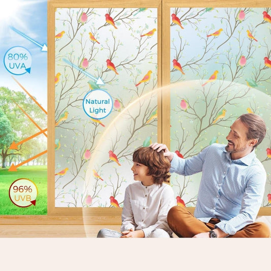 Privacy Protection Static Window Film with Bird Motif, UV and Blackout, for Living Rooms and Offices V1188-MS-325-0774