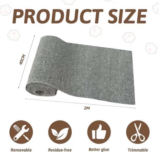 Self-Adhesive Cat Scratching Board, Wall and Sofa Protector for Cats, DIY Corner Mat, Light Gray, 40cm x 200cm V1188-MS-325-0778