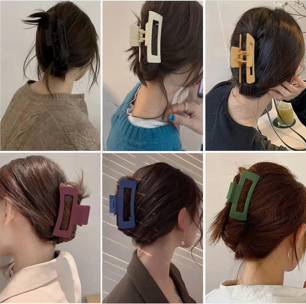 6-Pack Strong Rectangular Hair Clips for Thick Hair, Non-Slip Matte Solid Color, Multicolor V1188-MS-325-0784