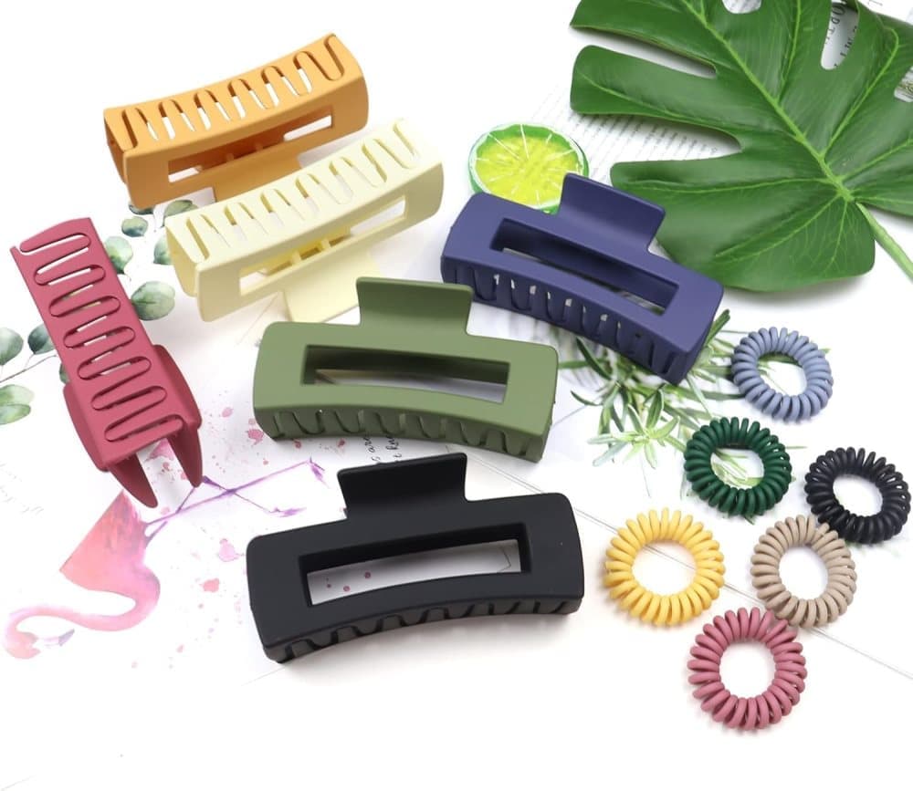 6-Pack Strong Rectangular Hair Clips for Thick Hair, Non-Slip Matte Solid Color, Multicolor V1188-MS-325-0784