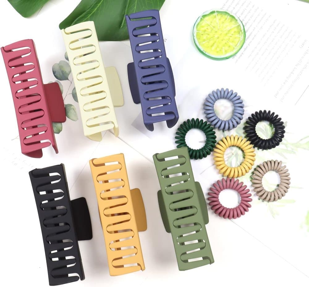 6-Pack Strong Rectangular Hair Clips for Thick Hair, Non-Slip Matte Solid Color, Multicolor V1188-MS-325-0784