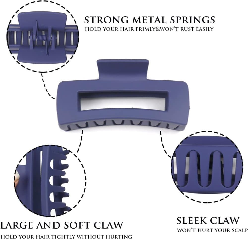 6-Pack Strong Rectangular Hair Clips for Thick Hair, Non-Slip Matte Solid Color, Multicolor V1188-MS-325-0784
