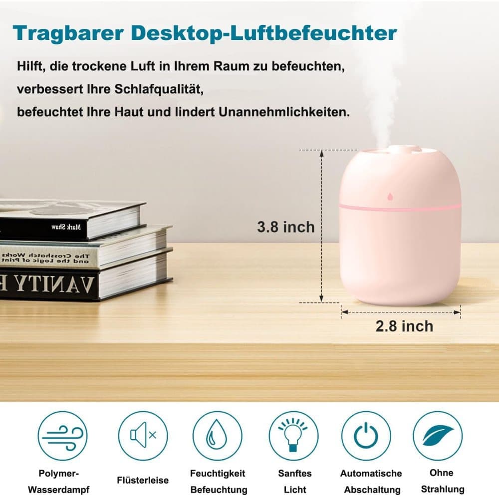 Portable Mini Humidifier 0.22L with USB, Automatic Shutoff, 2 Spray Modes for Bedroom Office and Car, White V1188-MS-325-0785