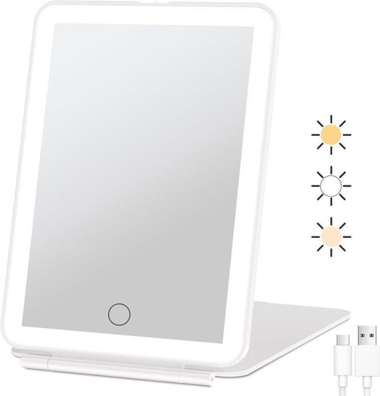 Rechargeable Makeup Mirror with 3 Color Modes, Dimmable Touch Screen LED Lighted Mirror V1188-MS-325-0788