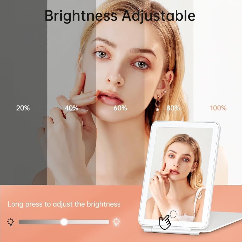 Rechargeable Makeup Mirror with 3 Color Modes, Dimmable Touch Screen LED Lighted Mirror V1188-MS-325-0788