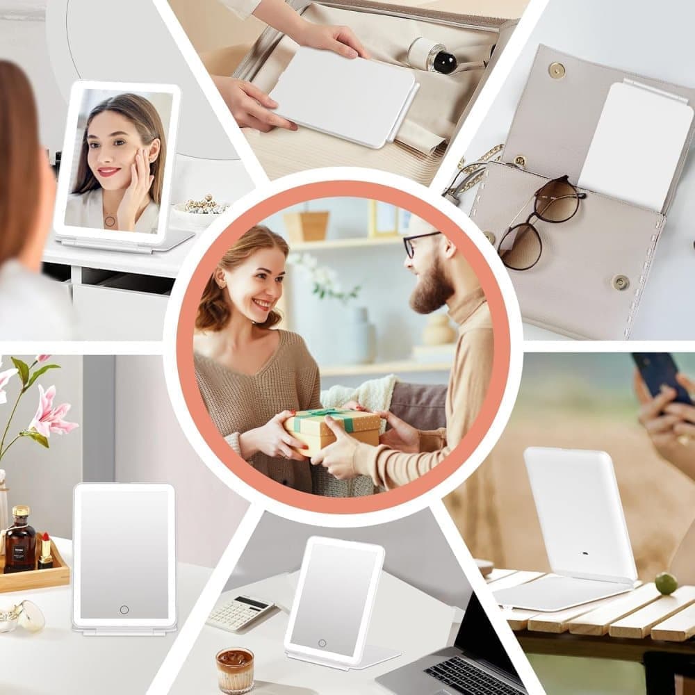 Rechargeable Makeup Mirror with 3 Color Modes, Dimmable Touch Screen LED Lighted Mirror V1188-MS-325-0788