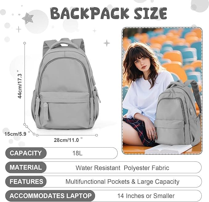14-inch Waterproof Lightweight Laptop Backpack for School and University, Gray V1188-MS-325-0792
