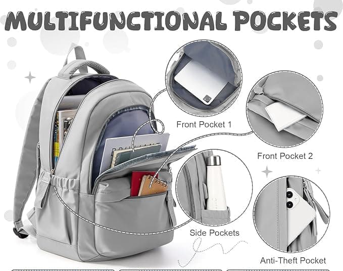 14-inch Waterproof Lightweight Laptop Backpack for School and University, Gray V1188-MS-325-0792
