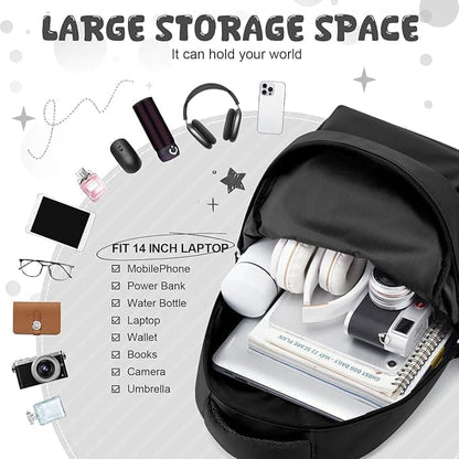 14-inch Waterproof Lightweight Laptop Backpack for School and University, Black V1188-MS-325-0794
