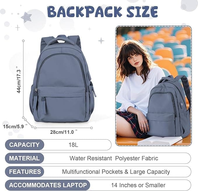 14-inch Laptop Backpack Waterproof Lightweight Daypack for School University, Dark Blue, Compatible with V1188-MS-325-0796