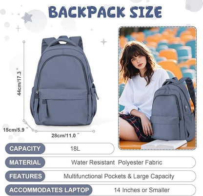 14-inch Laptop Backpack Waterproof Lightweight Daypack for School University, Dark Blue, Compatible with V1188-MS-325-0796