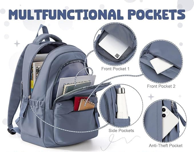 14-inch Laptop Backpack Waterproof Lightweight Daypack for School University, Dark Blue, Compatible with V1188-MS-325-0796