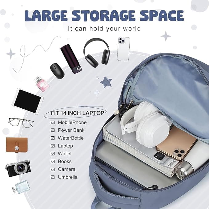 14-inch Laptop Backpack Waterproof Lightweight Daypack for School University, Dark Blue, Compatible with V1188-MS-325-0796
