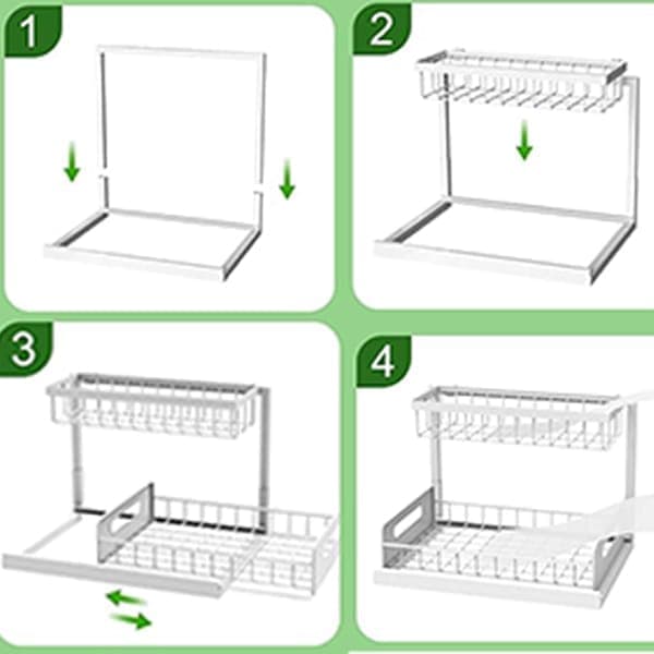 2-Tier White Storage Shelf Spice Rack for Kitchen Bathroom Drawer Organization V1188-MS-325-0798