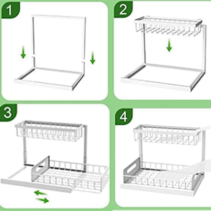 2-Tier White Storage Shelf Spice Rack for Kitchen Bathroom Drawer Organization V1188-MS-325-0798