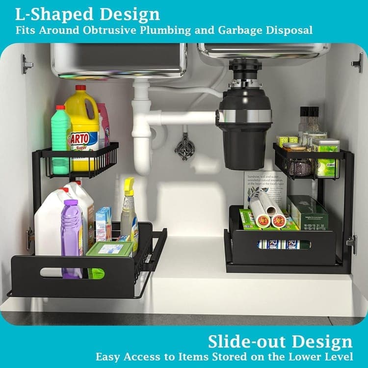 2-Tier Storage Shelf Spice Rack for Kitchen Bathroom Drawer Organization, Black V1188-MS-325-0799