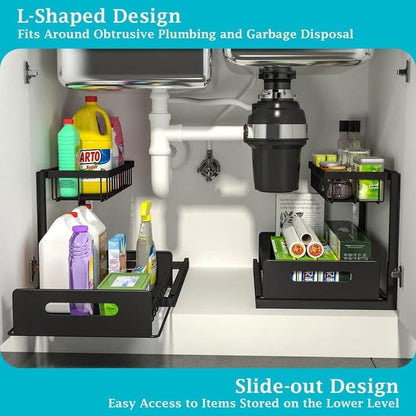2-Tier Storage Shelf Spice Rack for Kitchen Bathroom Drawer Organization, Black V1188-MS-325-0799