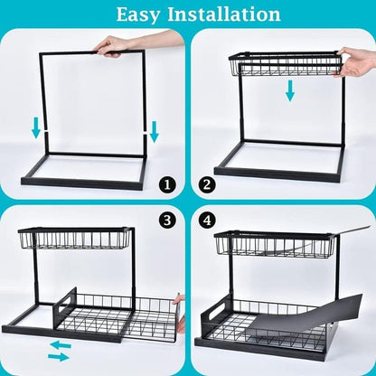 2-Tier Storage Shelf Spice Rack for Kitchen Bathroom Drawer Organization, Black V1188-MS-325-0799