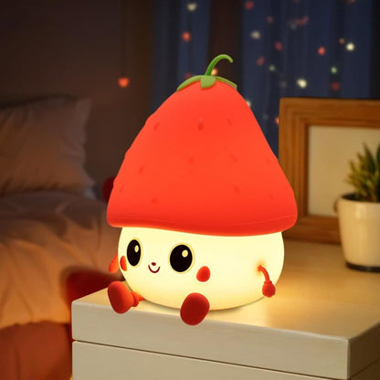 Strawberry LED Night Light USB Rechargeable Dimmable for Kids Baby Girls, Red, Silicone V1188-MS-325-0800