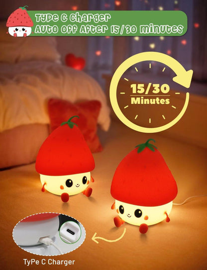 Strawberry LED Night Light USB Rechargeable Dimmable for Kids Baby Girls, Red, Silicone V1188-MS-325-0800