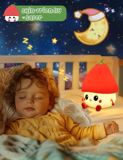 Strawberry LED Night Light USB Rechargeable Dimmable for Kids Baby Girls, Red, Silicone V1188-MS-325-0800