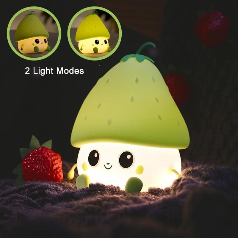 Sweet Strawberry LED Night Light Dimmable USB Rechargeable for Kids, Silicone, Green V1188-MS-325-0801
