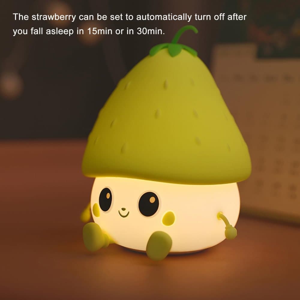 Sweet Strawberry LED Night Light Dimmable USB Rechargeable for Kids, Silicone, Green V1188-MS-325-0801