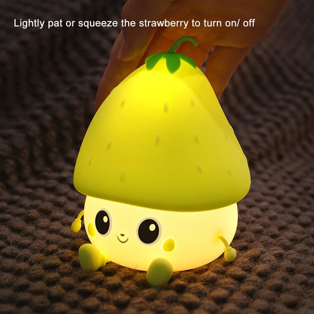 Sweet Strawberry LED Night Light Dimmable USB Rechargeable for Kids, Silicone, Green V1188-MS-325-0801