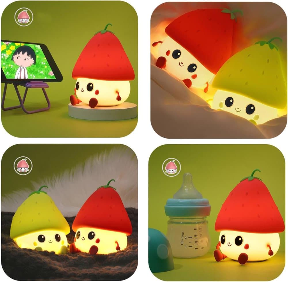 Sweet Strawberry LED Night Light Dimmable USB Rechargeable for Kids, Silicone, Green V1188-MS-325-0801