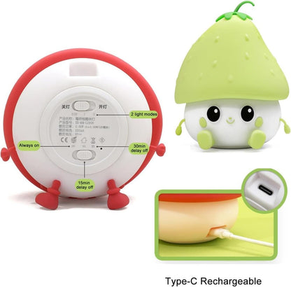 Sweet Strawberry LED Night Light Dimmable USB Rechargeable for Kids, Silicone, Green V1188-MS-325-0801