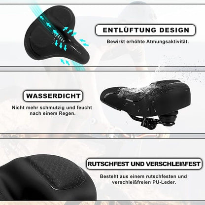 Comfortable unisex bicycle saddle with shock absorbers, breathable waterproof ergonomic design, Black V1188-MS-325-0803
