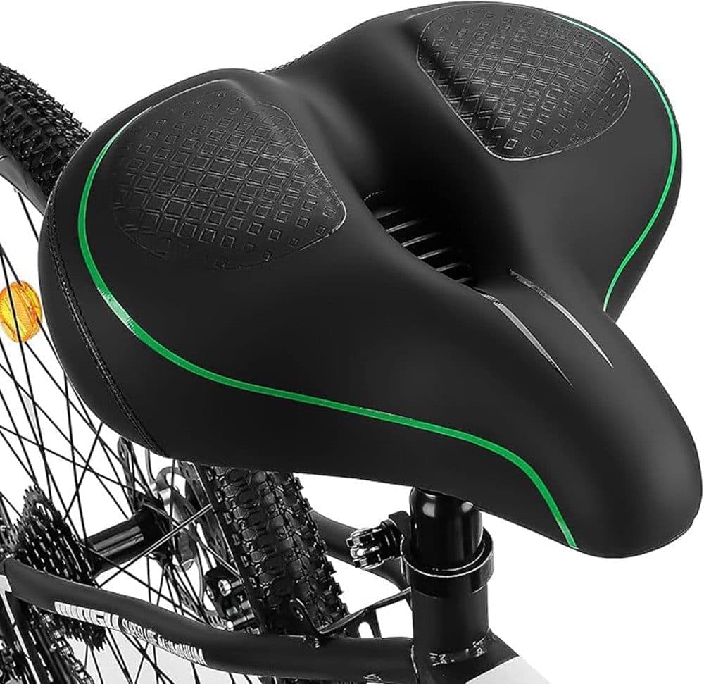 Comfortable unisex bicycle saddle with double shock absorbers, breathable waterproof ergonomic design, Green V1188-MS-325-0806