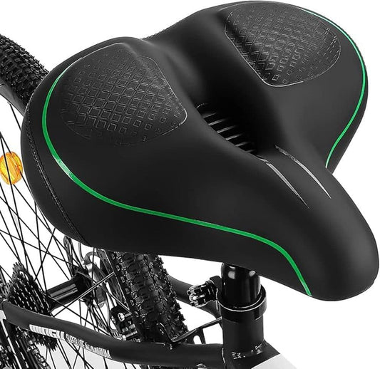 Comfortable unisex bicycle saddle with double shock absorbers, breathable waterproof ergonomic design, Green V1188-MS-325-0806