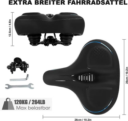 Comfortable unisex bicycle saddle with double shock absorbers, breathable waterproof ergonomic design, Green V1188-MS-325-0806