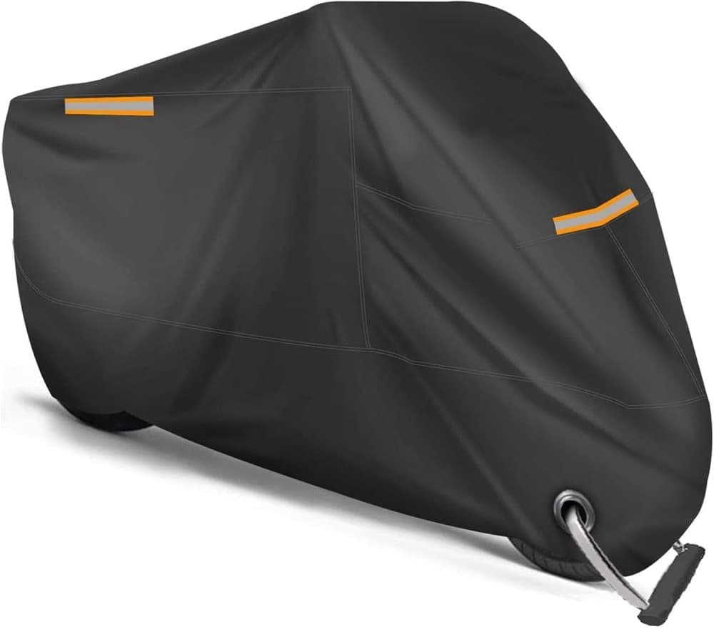 Waterproof Motorcycle Cover with Reflective Strips and Lock Holes, Black, with Storage Bag V1188-MS-325-0807